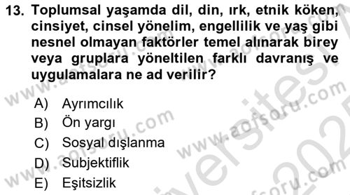 Sosyal Politika Dersi 2024 - 2025 Yılı Yaz Okulu Sınav Soruları 13. Soru