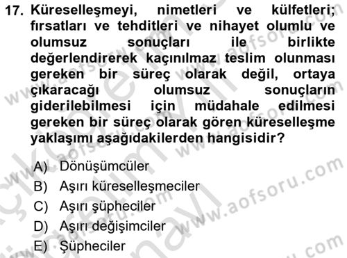 Sosyal Politika Dersi 2024 - 2025 Yılı Yaz Okulu Sınav Soruları 17. Soru