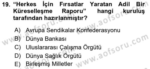 Sosyal Politika Dersi 2024 - 2025 Yılı Yaz Okulu Sınav Soruları 19. Soru