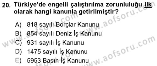 Sosyal Politika Dersi 2024 - 2025 Yılı Yaz Okulu Sınav Soruları 20. Soru