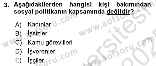 Sosyal Politika Dersi 2024 - 2025 Yılı Yaz Okulu Sınav Soruları 3. Soru