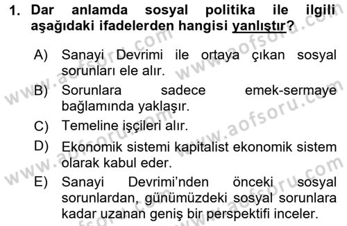 Sosyal Politika Dersi 2025 - 2026 Yılı (Final) Dönem Sonu Sınav Soruları 1. Soru