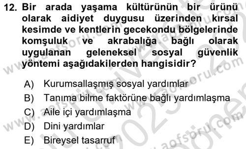 Sosyal Politika Dersi 2025 - 2026 Yılı (Final) Dönem Sonu Sınav Soruları 12. Soru