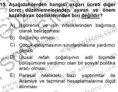 Sosyal Politika 1 Dersi 2015 - 2016 Yılı (Final) Dönem Sonu Sınav Soruları 15. Soru