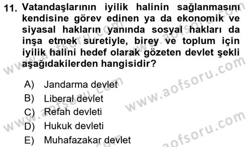 Sosyal Politika 1 Dersi 2019 - 2020 Yılı (Final) Dönem Sonu Sınav Soruları 11. Soru
