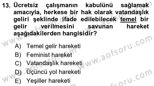 Sosyal Politika 1 Dersi 2019 - 2020 Yılı (Final) Dönem Sonu Sınav Soruları 13. Soru
