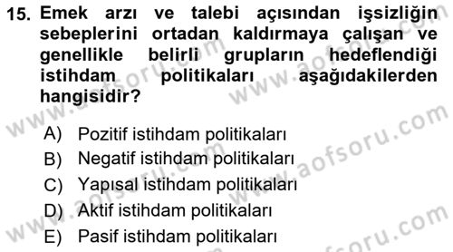 Sosyal Politika 1 Dersi 2019 - 2020 Yılı (Final) Dönem Sonu Sınav Soruları 15. Soru