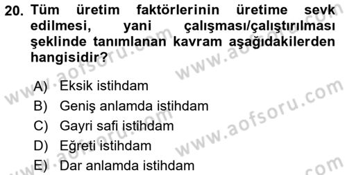 Sosyal Politika 1 Dersi 2019 - 2020 Yılı (Final) Dönem Sonu Sınav Soruları 20. Soru
