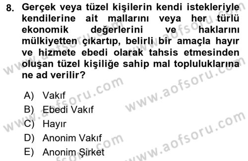 Sosyal Politika 1 Dersi 2019 - 2020 Yılı (Final) Dönem Sonu Sınav Soruları 8. Soru