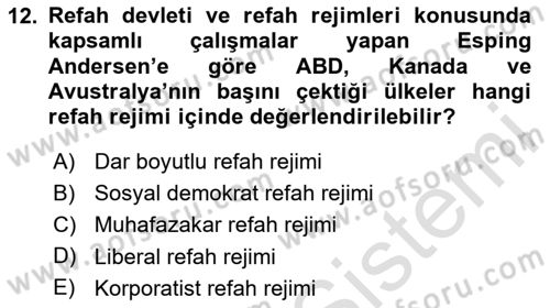 Sosyal Politika 1 Dersi 2020 - 2021 Yılı Yaz Okulu Sınav Soruları 12. Soru