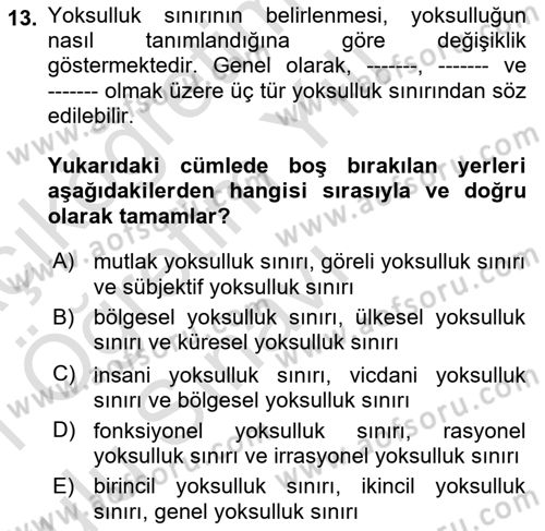 Sosyal Politika 1 Dersi 2020 - 2021 Yılı Yaz Okulu Sınav Soruları 13. Soru