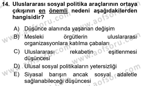 Sosyal Politika 1 Dersi 2020 - 2021 Yılı Yaz Okulu Sınav Soruları 14. Soru