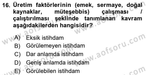Sosyal Politika 1 Dersi 2020 - 2021 Yılı Yaz Okulu Sınav Soruları 16. Soru