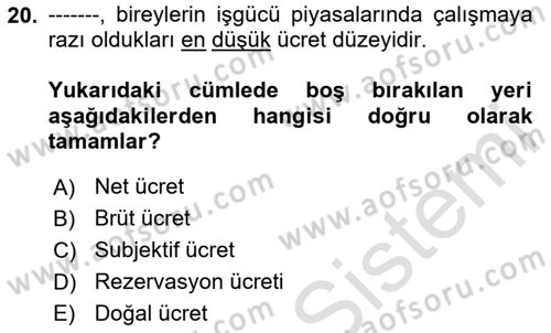 Sosyal Politika 1 Dersi 2020 - 2021 Yılı Yaz Okulu Sınav Soruları 20. Soru