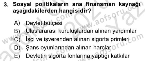 Sosyal Politika 1 Dersi 2020 - 2021 Yılı Yaz Okulu Sınav Soruları 3. Soru
