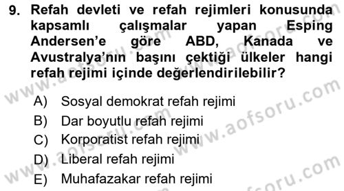 Sosyal Politika 1 Dersi 2021 - 2022 Yılı Yaz Okulu Sınav Soruları 9. Soru
