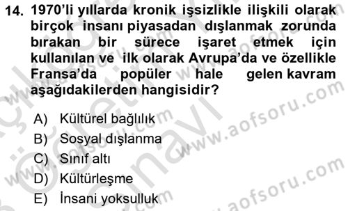 Sosyal Politika 1 Dersi 2022 - 2023 Yılı Yaz Okulu Sınav Soruları 14. Soru