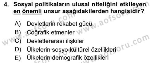 Sosyal Politika 1 Dersi 2022 - 2023 Yılı Yaz Okulu Sınav Soruları 4. Soru