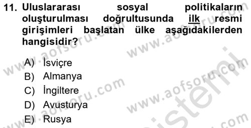 Sosyal Politika 1 Dersi 2023 - 2024 Yılı Yaz Okulu Sınav Soruları 11. Soru