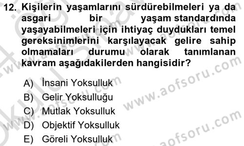 Sosyal Politika 1 Dersi 2023 - 2024 Yılı Yaz Okulu Sınav Soruları 12. Soru