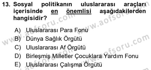 Sosyal Politika 1 Dersi 2023 - 2024 Yılı Yaz Okulu Sınav Soruları 13. Soru