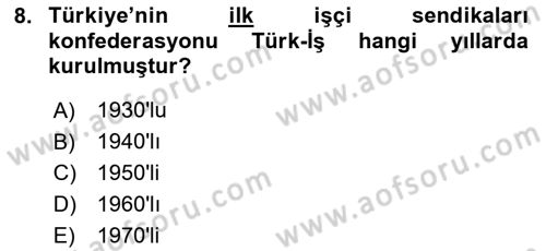 Sosyal Politika 1 Dersi 2023 - 2024 Yılı Yaz Okulu Sınav Soruları 8. Soru