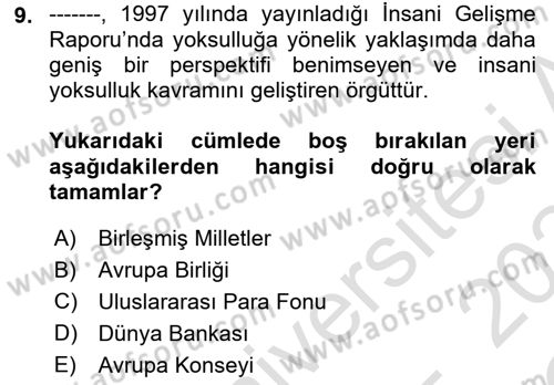 Sosyal Politika 1 Dersi 2023 - 2024 Yılı Yaz Okulu Sınav Soruları 9. Soru