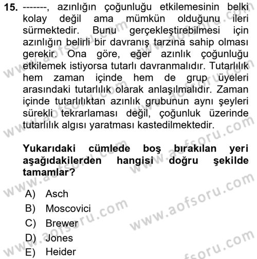 Sosyal Politika 1 Dersi 2025 - 2026 Yılı (Vize) Ara Sınav Soruları 15. Soru