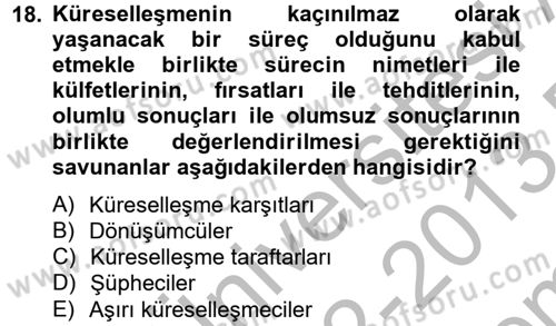 Sosyal Politika 2 Dersi 2012 - 2013 Yılı (Final) Dönem Sonu Sınav Soruları 18. Soru