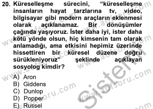 Sosyal Politika 2 Dersi 2012 - 2013 Yılı (Final) Dönem Sonu Sınav Soruları 20. Soru