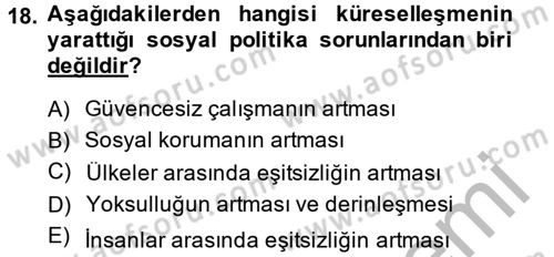 Sosyal Politika 2 Dersi 2014 - 2015 Yılı (Final) Dönem Sonu Sınav Soruları 18. Soru