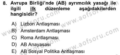 Sosyal Politika 2 Dersi 2015 - 2016 Yılı (Vize) Ara Sınav Soruları 8. Soru