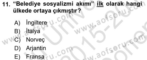 Sosyal Politika 2 Dersi 2015 - 2016 Yılı (Final) Dönem Sonu Sınav Soruları 11. Soru