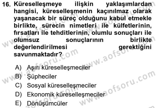 Sosyal Politika 2 Dersi 2015 - 2016 Yılı (Final) Dönem Sonu Sınav Soruları 16. Soru