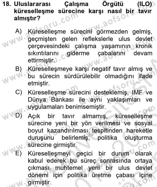 Sosyal Politika 2 Dersi 2015 - 2016 Yılı (Final) Dönem Sonu Sınav Soruları 18. Soru