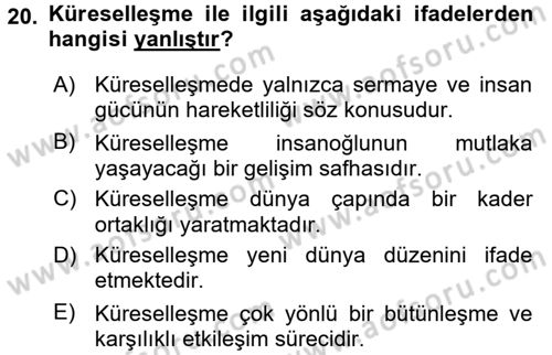 Sosyal Politika 2 Dersi 2016 - 2017 Yılı (Final) Dönem Sonu Sınav Soruları 20. Soru