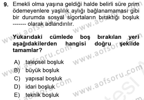 Sosyal Politika 2 Dersi 2018 - 2019 Yılı (Vize) Ara Sınav Soruları 9. Soru