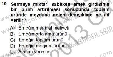 Çalışma Ekonomisi 1 Dersi Ara Sınavı Deneme Sınav Soruları 10. Soru