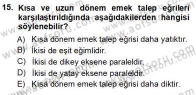 Çalışma Ekonomisi 1 Dersi Ara Sınavı Deneme Sınav Soruları 15. Soru