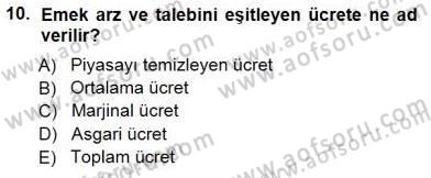 Çalışma Ekonomisi 1 Dersi 2012 - 2013 Yılı (Final) Dönem Sonu Sınav Soruları 10. Soru