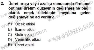 Çalışma Ekonomisi 1 Dersi 2012 - 2013 Yılı (Final) Dönem Sonu Sınav Soruları 2. Soru