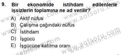 Çalışma Ekonomisi 1 Dersi 2012 - 2013 Yılı (Final) Dönem Sonu Sınav Soruları 9. Soru