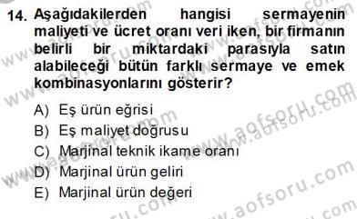 Çalışma Ekonomisi 1 Dersi Ara Sınavı Deneme Sınav Soruları 14. Soru
