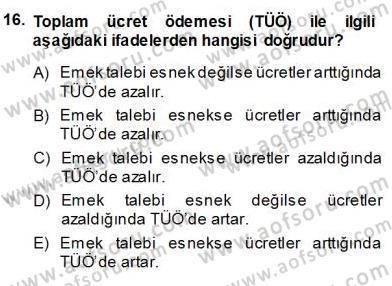 Çalışma Ekonomisi 1 Dersi Ara Sınavı Deneme Sınav Soruları 16. Soru