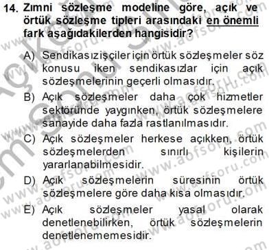 Çalışma Ekonomisi 1 Dersi 2013 - 2014 Yılı (Final) Dönem Sonu Sınav Soruları 14. Soru