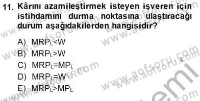 Çalışma Ekonomisi 1 Dersi 2014 - 2015 Yılı (Vize) Ara Sınav Soruları 11. Soru
