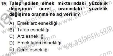 Çalışma Ekonomisi 1 Dersi 2014 - 2015 Yılı (Vize) Ara Sınav Soruları 19. Soru