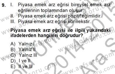 Çalışma Ekonomisi 1 Dersi 2014 - 2015 Yılı (Vize) Ara Sınav Soruları 9. Soru
