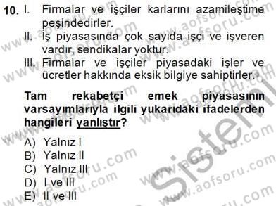 Çalışma Ekonomisi 1 Dersi 2014 - 2015 Yılı (Final) Dönem Sonu Sınav Soruları 10. Soru