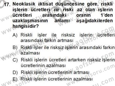 Çalışma Ekonomisi 1 Dersi 2014 - 2015 Yılı (Final) Dönem Sonu Sınav Soruları 17. Soru